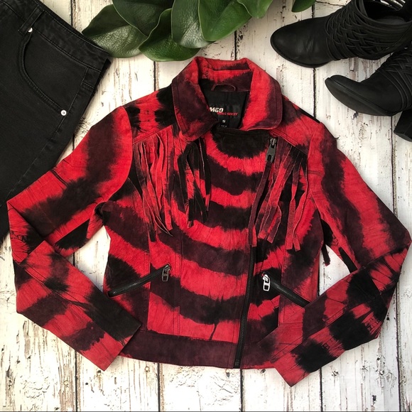 Miss Sixty Jackets & Blazers - M60 Miss Sixty Leather Red Tie Dye Fringe Jacket